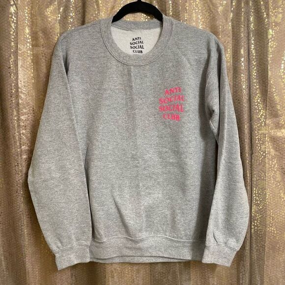Anti Social Social Club Gray Hot Pink Crew Neck Sweater Womens Small - Picture 2 of 5